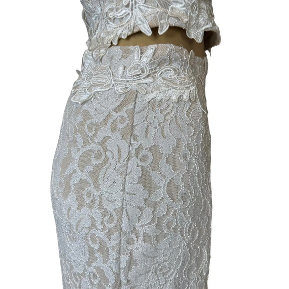 Sequin Hearts SZ XS Off White Two Piece Glitter Lace Gown Dress Lined Embroidery - Picture 13 of 16